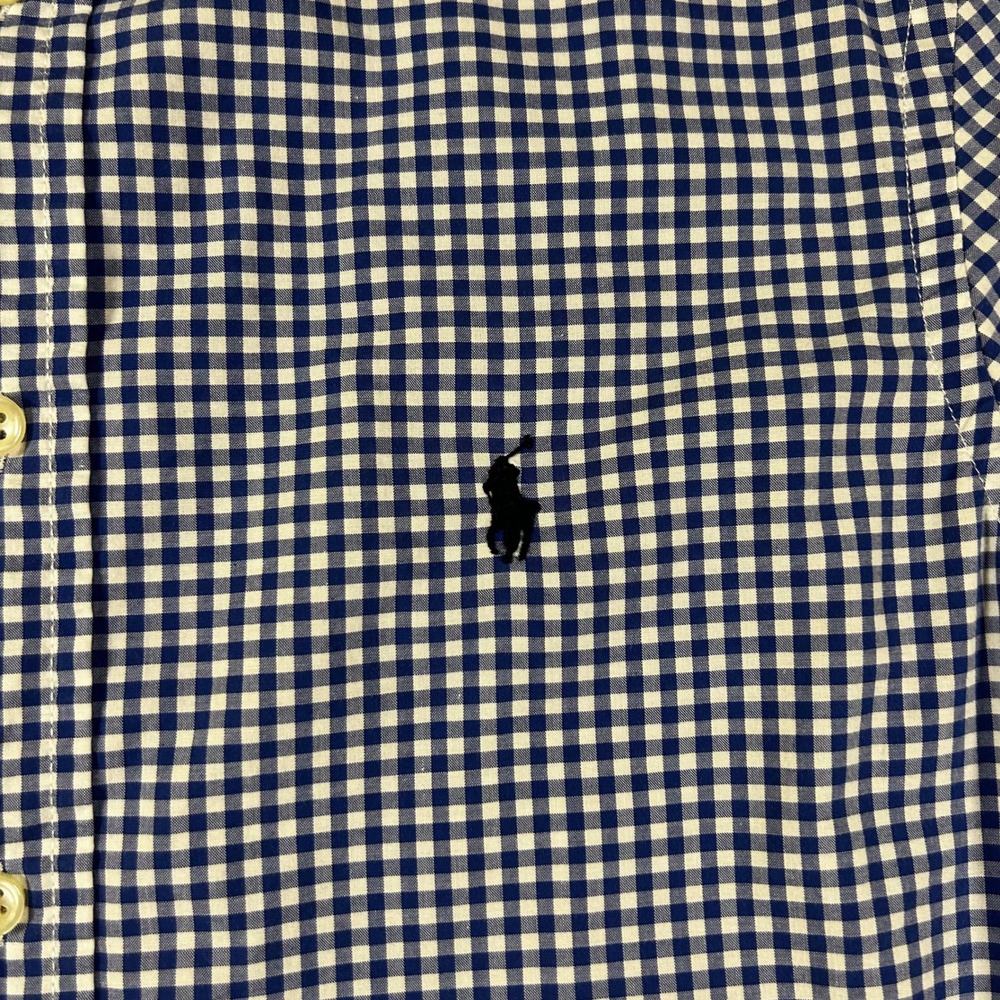 Ralph Lauren Mens Gingham Button Down Shirt Blue White Natural Stretch Large L - Picture 2 of 6